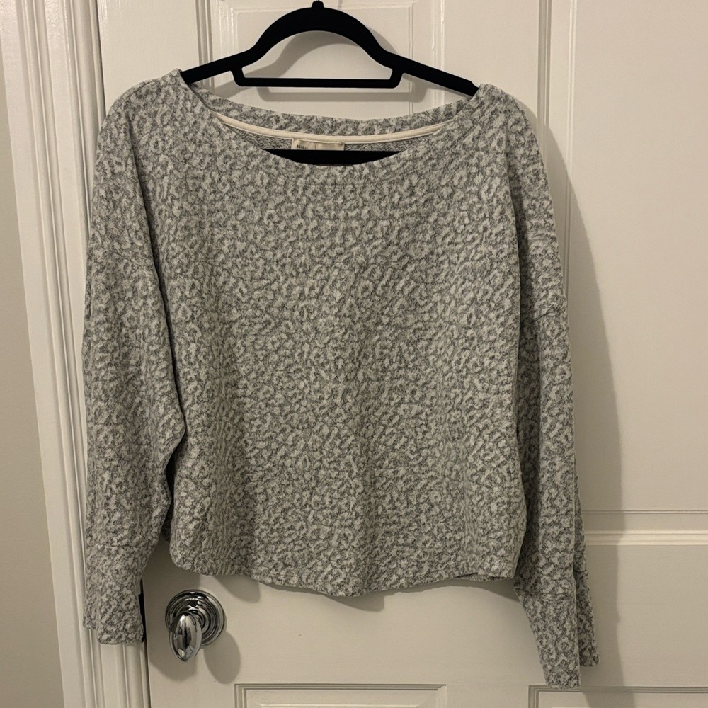 Anthropologie Gray and White Leopard Print Sweater
